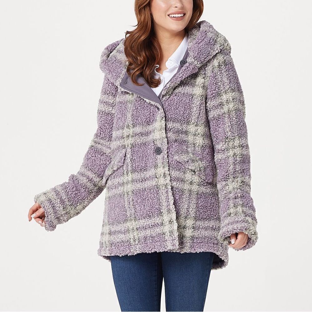 Centigrade Button Closure Reversible Plaid Sherpa Jacket - Picture 3 of 8